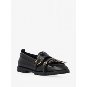 Pinko Nora Studded Fringed Loafers Black Μοκασίνια