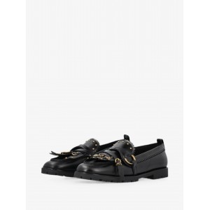 Pinko Nora Studded Fringed Loafers Black Μοκασίνια