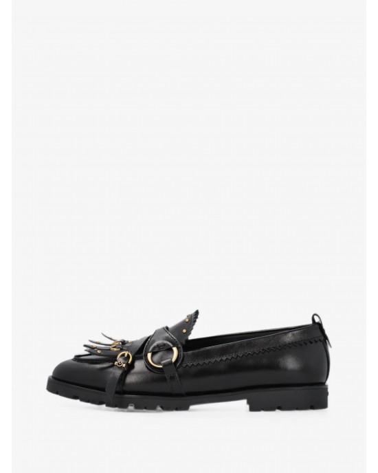 Pinko Nora Studded Fringed Loafers Black Μοκασίνια