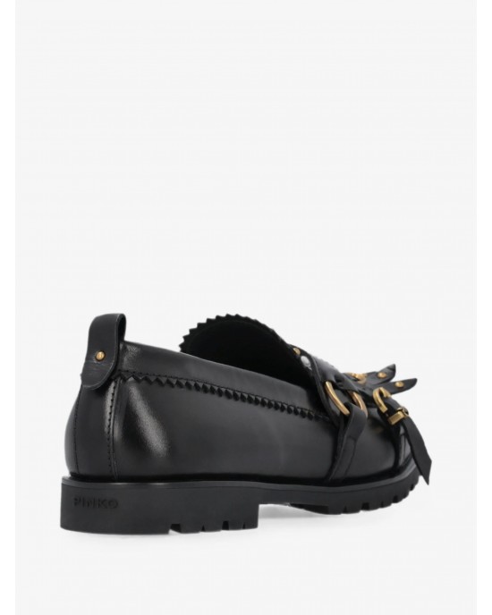Pinko Nora Studded Fringed Loafers Black Μοκασίνια