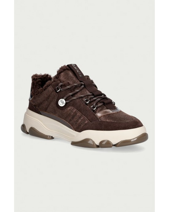 Pinko Athena 01 Cow Suede Fur Brown Αθλητικά Παπούτσια
