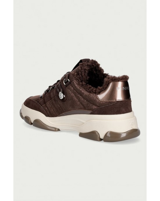 Pinko Athena 01 Cow Suede Fur Brown Αθλητικά Παπούτσια