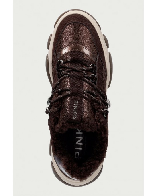 Pinko Athena 01 Cow Suede Fur Brown Αθλητικά Παπούτσια