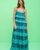 Pitusa Colorblock Tiered Ruffle Teal Φόρεμα