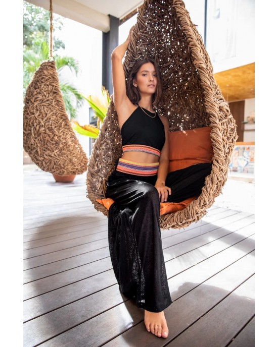 Pitusa Halter Top & Wide Leg Παντελόνι Black