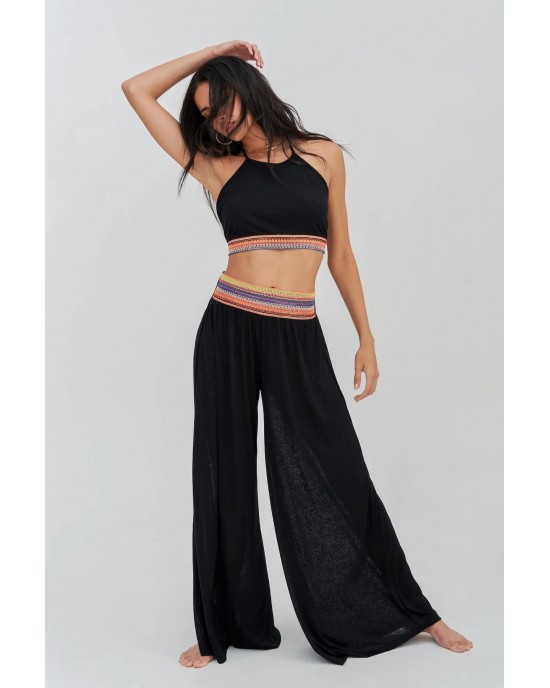 Pitusa Halter Top & Wide Leg Παντελόνι Black