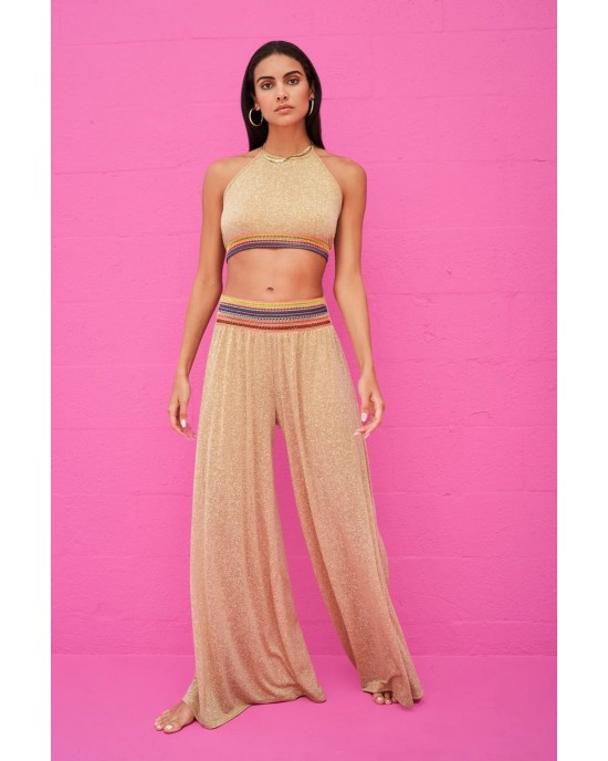 Pitusa Halter Top & Wide Leg Παντελόνι Nude