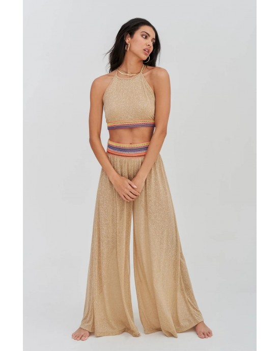 Pitusa Halter Top & Wide Leg Παντελόνι Nude