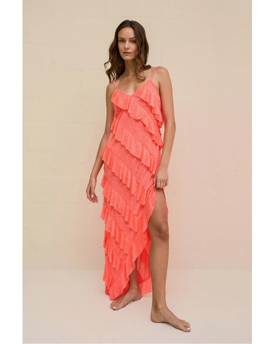 Pitusa Mermaid Asymetric Ruffle Watermelon Φόρεμα