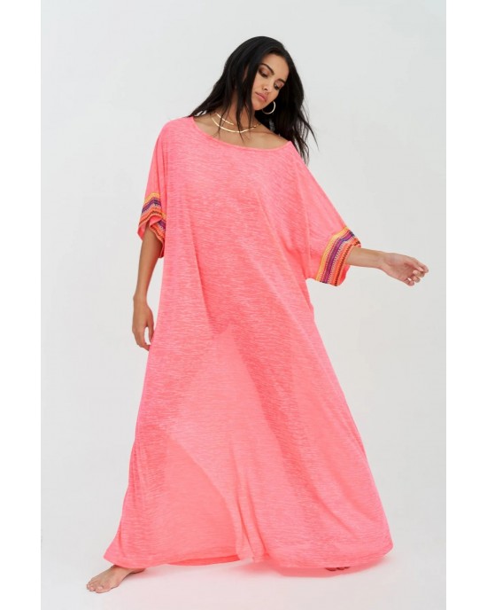 Pitusa Mesh Sleeve Maxi Hot Pink Φόρεμα