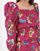 Pitusa 80's Puff Sleeve Crop Top Floral Print Φούξια