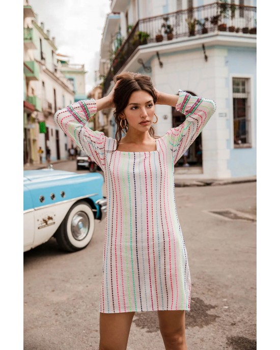 Pitusa 80's Puff Sleeve Mini Φόρεμα Multicolor Stripes