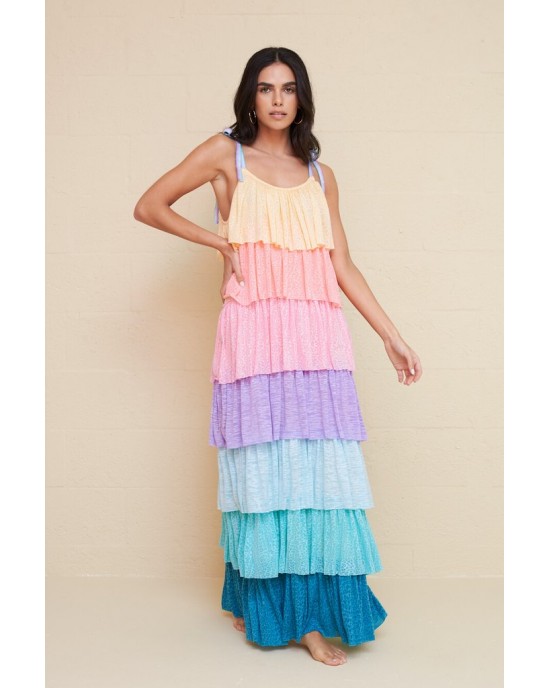 Pitusa Rainbow Tiered Pastel Rainbow Φόρεμα Πολύχρωμο