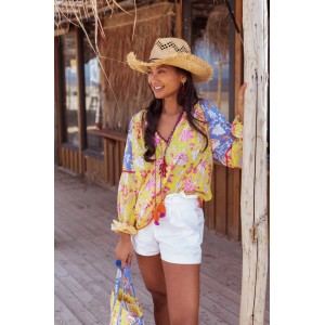 Place Du Soleil Leaf Print Yellow Μπλούζα