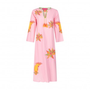 Place Du Soleil Lilies Rosa Pink & Yellow Embroided Φόρεμα Place Du Soleil Lilies Rosa Pink & Yellow Embroided Φόρεμα