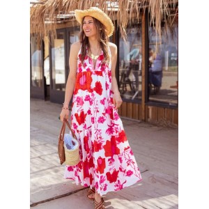 Place Du Soleil Flower Print Long Φόρεμα