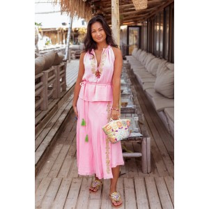 Place Du Soleil Rosa Embroidered Top & Wrap Maxi Φούστα