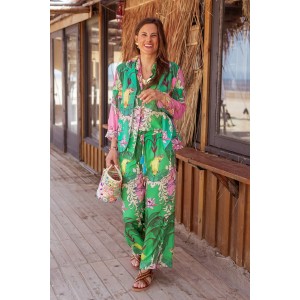 Place Du Soleil Green Birds Πουκάμισο & Παντελόνι