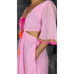 Place Du Soleil Cut-Out Pink Long Φόρεμα