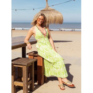 Place Du Soleil Green Cut Out Long Φόρεμα