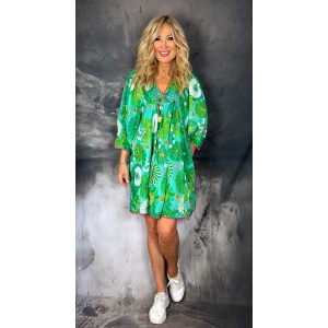 Place Du Soleil Green Flower Short Φόρεμα