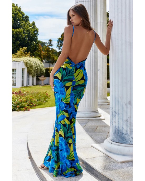 Runaway The Label Marlini Blue Floral Maxi Φόρεμα