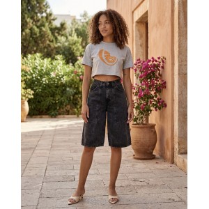 Salt & Pepper Elda Vintage Black Wide Leg Τζιν Βερμούδα