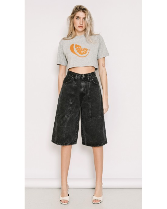 Salt & Pepper Elda Vintage Black Wide Leg Τζιν Βερμούδα