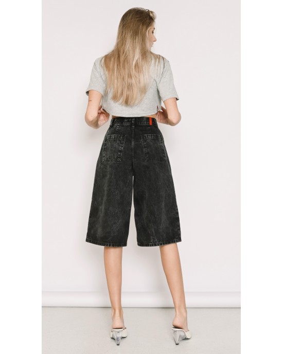 Salt & Pepper Elda Vintage Black Wide Leg Τζιν Βερμούδα