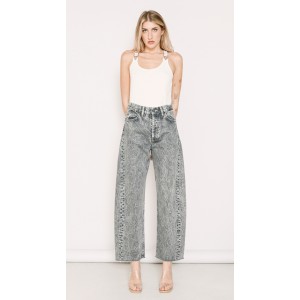 Salt & Pepper Gwen Grey Pearl Cropped Τζιν Ψηλόμεσο Wide-Leg Παντελόνι