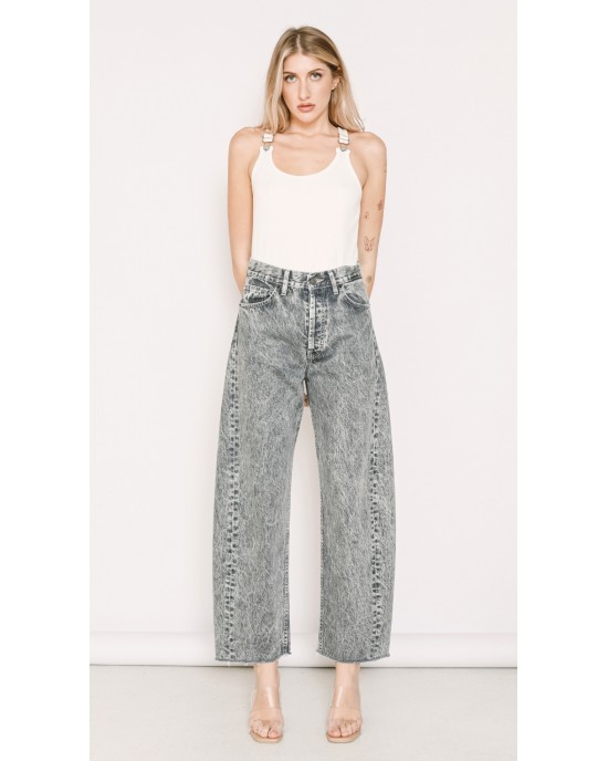 Salt & Pepper Gwen Grey Pearl Cropped Τζιν Ψηλόμεσο Wide-Leg Παντελόνι