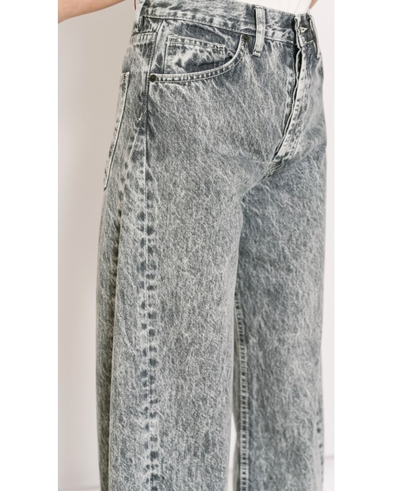 Salt & Pepper Gwen Grey Pearl Cropped Τζιν Ψηλόμεσο Wide-Leg Παντελόνι