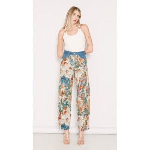 Salt & Pepper Gwen Indigo Flowers Wide-Leg Τζιν Παντελόνι