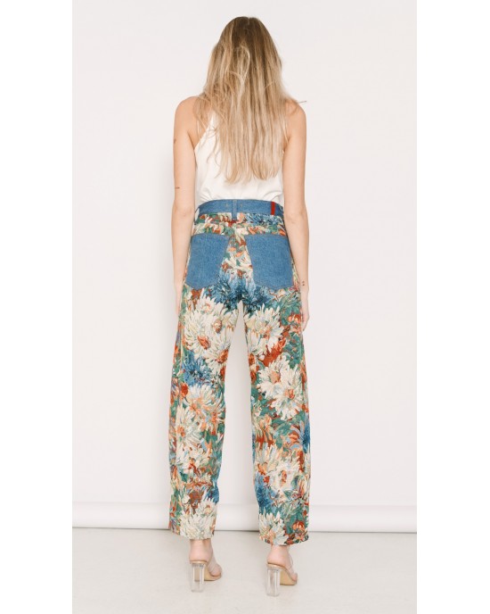 Salt & Pepper Gwen Indigo Flowers Wide-Leg Τζιν Παντελόνι