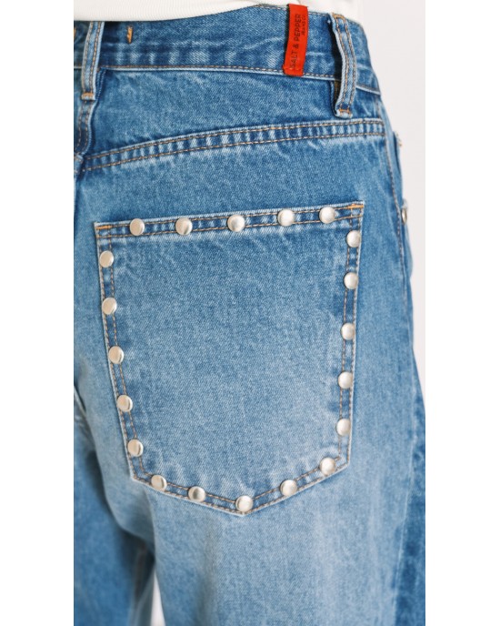 Salt & Pepper Gwen Medium Studded Ψηλόμεσο Wide Leg Τζιν Παντελόνι