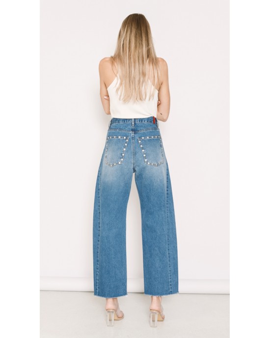 Salt & Pepper Gwen Medium Studded Ψηλόμεσο Wide Leg Τζιν Παντελόνι
