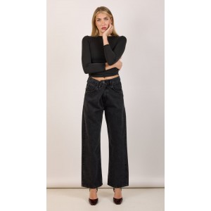 Salt & Pepper Luna Vintage Black Wide Leg Denim Παντελόνι