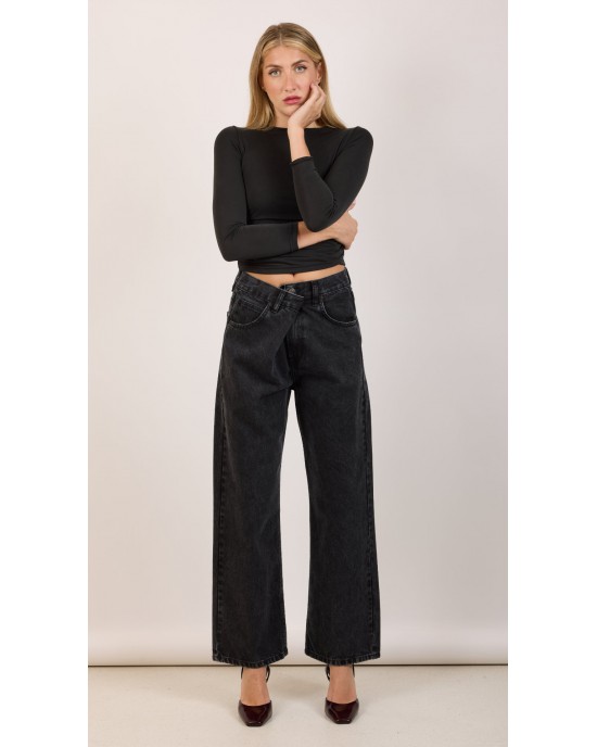 Salt & Pepper Luna Vintage Black Wide Leg Denim Παντελόνι