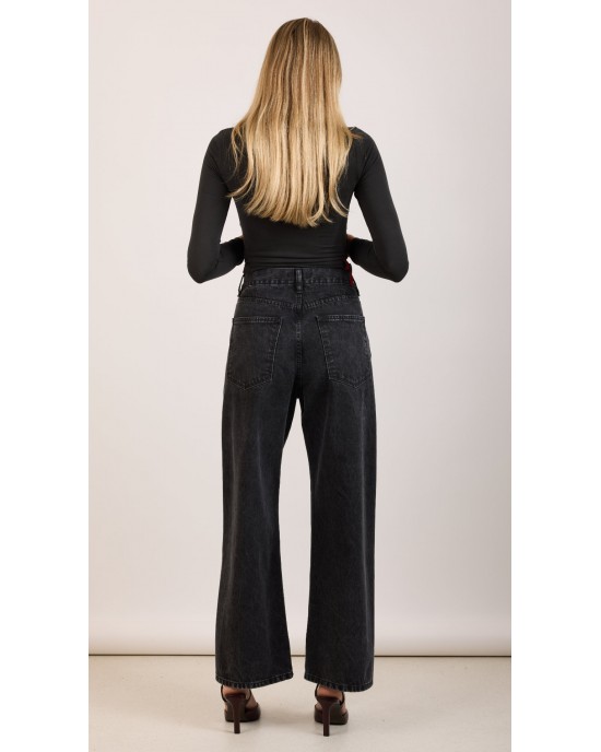 Salt & Pepper Luna Vintage Black Wide Leg Denim Παντελόνι