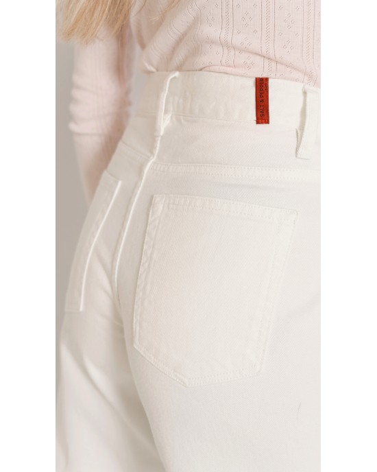 Salt & Pepper Marissa Off-White Cropped Wide Leg Τζιν Παντελόνι