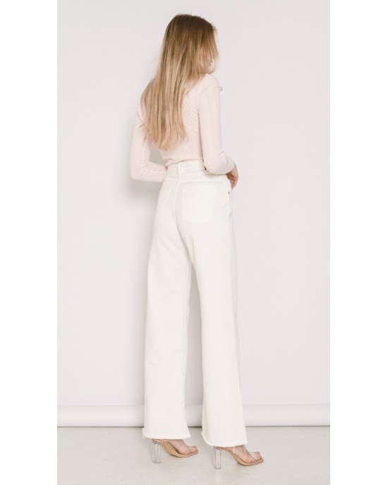 Salt & Pepper Marissa Off-White Cropped Wide Leg Τζιν Παντελόνι