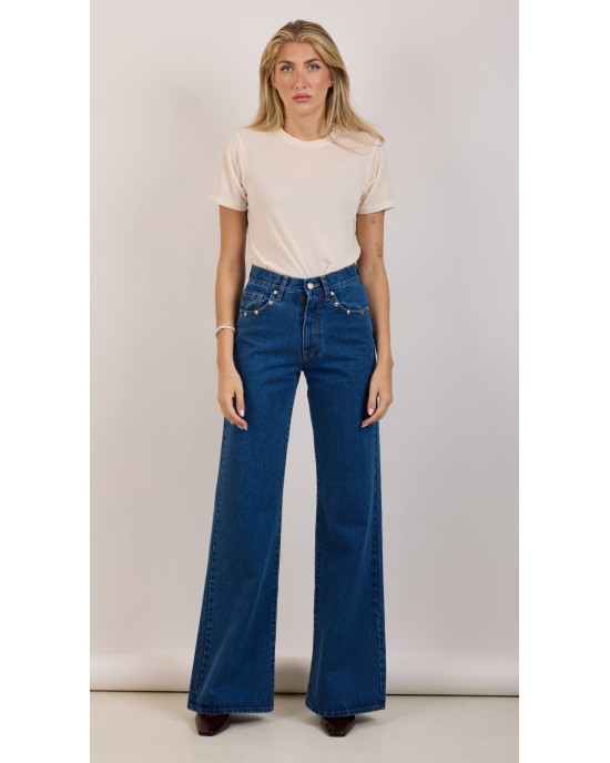 Salt & Pepper Marissa S/W Studded Wide Leg Denim Παντελόνι