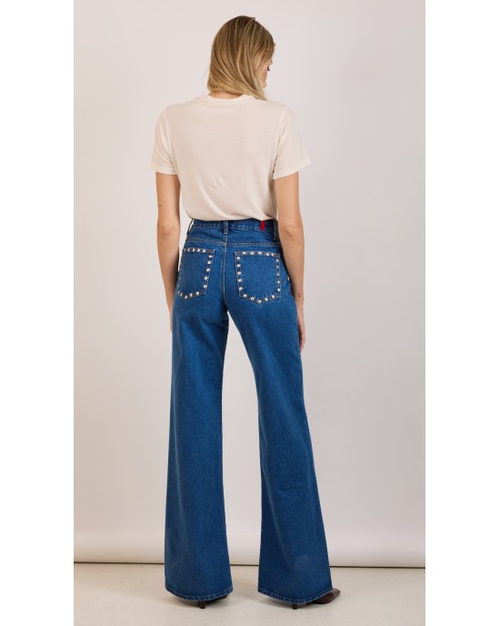 Salt & Pepper Marissa S/W Studded Wide Leg Denim Παντελόνι