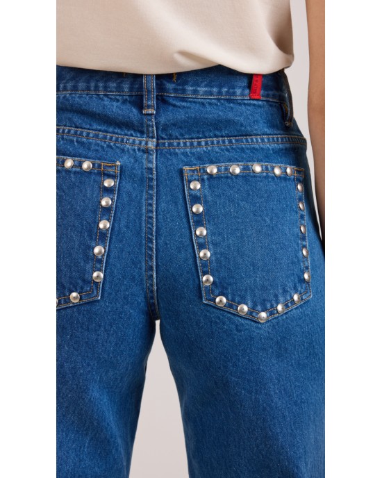 Salt & Pepper Marissa S/W Studded Wide Leg Denim Παντελόνι