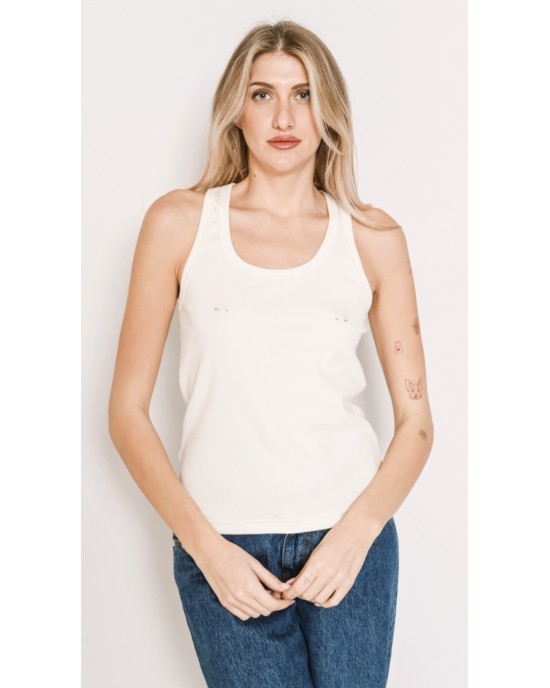 Salt & Pepper Melanie Off-White Piercings Tank Τοπ