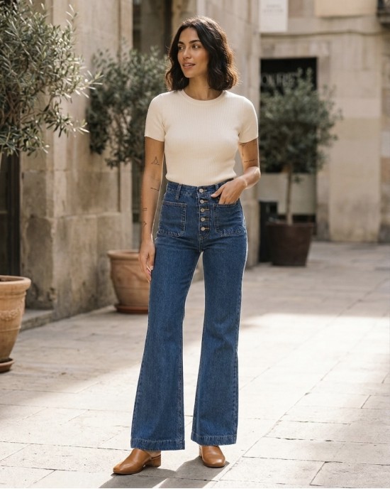 Salt & Pepper Renee S/W Τζιν Ψηλόμεσο Καμπάνα Παντελόνι