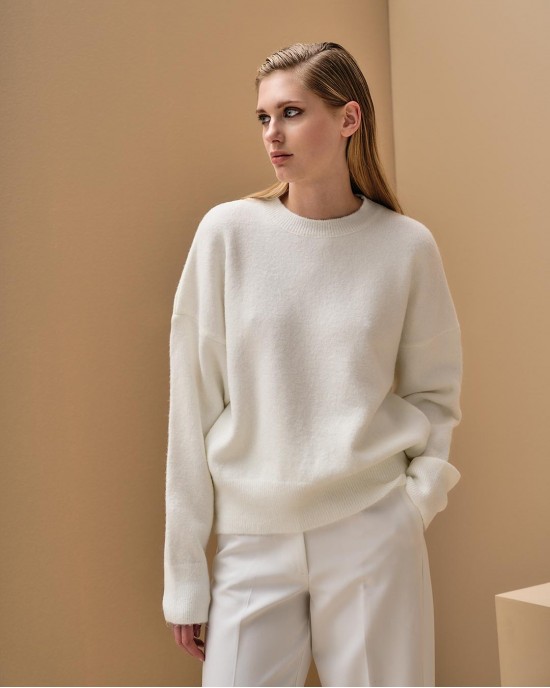 Tailor Made Oversized Round Neck Off White Πουλόβερ