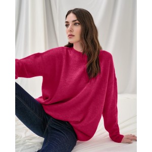 Tailor Made Oversized Round Neck Fuchsia Πουλόβερ