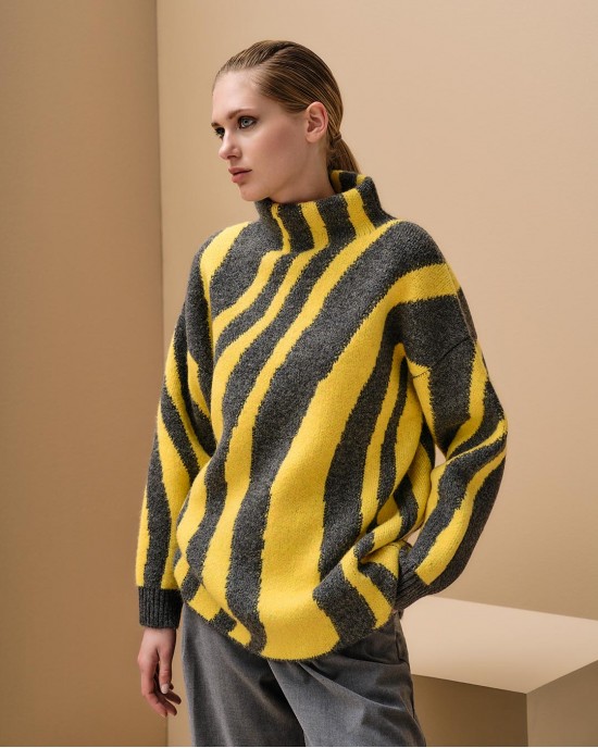 Tailor Made Oversized Zebra Yellow/Anthracite Πουλόβερ