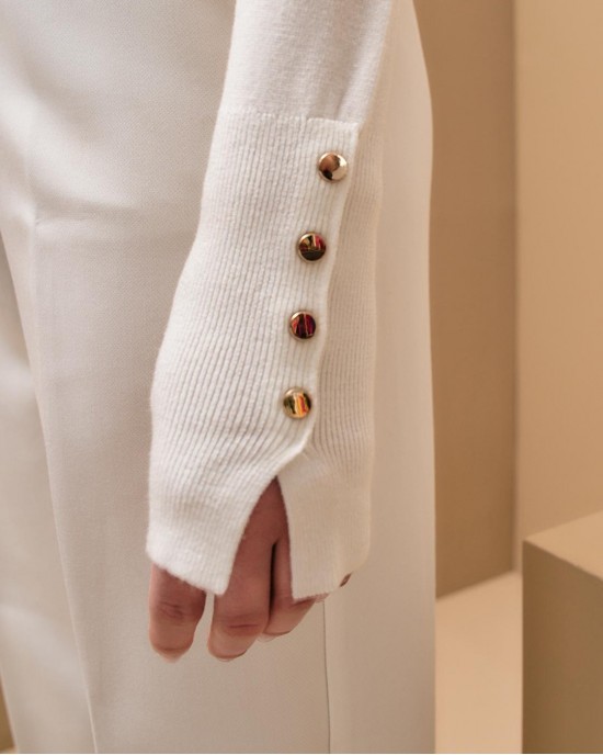 Tailor Made Gold Buttons Turtleneck Off White Πουλόβερ